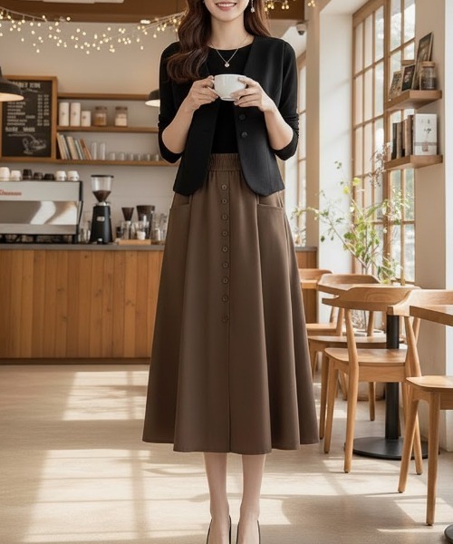 cammie（キャミー）の「センターＡラインスカート（スカート・レディース・ブラウン/ブラック・M/L）」の8枚目の写真