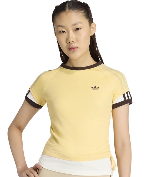 adidas（アディダス）の「adidas DOUBLE LAYERED CALI T-SHIRT / アディダス ダブル レイヤード カリ Tシャツ（Tシャツ/カットソー・レディース・イエロー・L/M/S）」の2枚目の写真