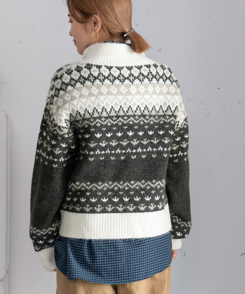 POU DOU DOU(プードゥドゥ)の「ハーフzipジャガードニット(ニット/セーター・レディース・ブルー/ダークグレー・M)」の20枚目の写真