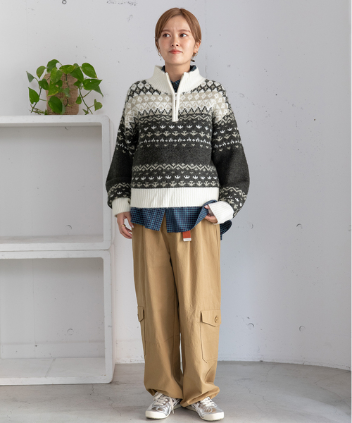 POU DOU DOU(プードゥドゥ)の「ハーフzipジャガードニット(ニット/セーター・レディース・ブルー/ダークグレー・M)」の21枚目の写真