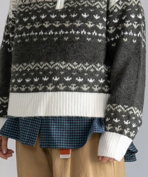 POU DOU DOU(プードゥドゥ)の「ハーフzipジャガードニット(ニット/セーター・レディース・ブルー/ダークグレー・M)」の14枚目の写真