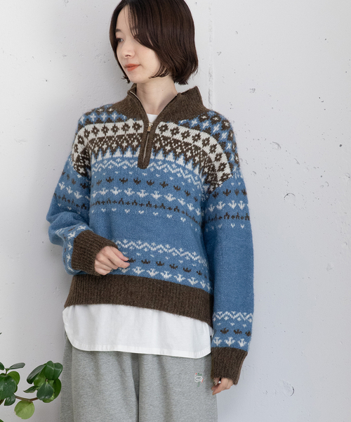 POU DOU DOU(プードゥドゥ)の「ハーフzipジャガードニット(ニット/セーター・レディース・ブルー/ダークグレー・M)」の18枚目の写真