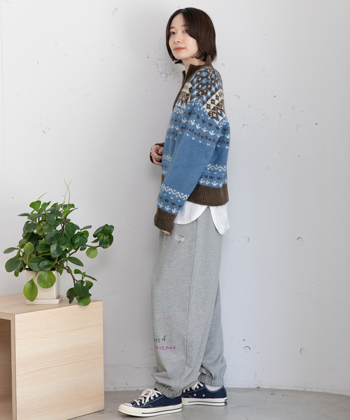 POU DOU DOU(プードゥドゥ)の「ハーフzipジャガードニット(ニット/セーター・レディース・ブルー/ダークグレー・M)」の13枚目の写真