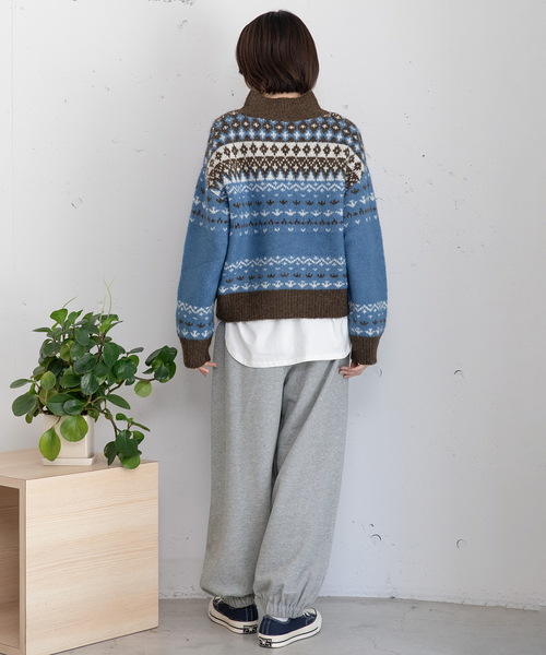 POU DOU DOU(プードゥドゥ)の「ハーフzipジャガードニット(ニット/セーター・レディース・ブルー/ダークグレー・M)」の7枚目の写真
