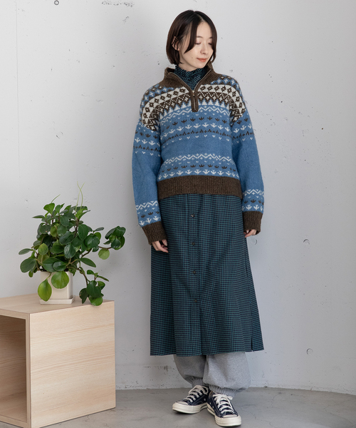 POU DOU DOU(プードゥドゥ)の「ハーフzipジャガードニット(ニット/セーター・レディース・ブルー/ダークグレー・M)」の11枚目の写真