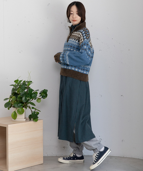 POU DOU DOU(プードゥドゥ)の「ハーフzipジャガードニット(ニット/セーター・レディース・ブルー/ダークグレー・M)」の3枚目の写真