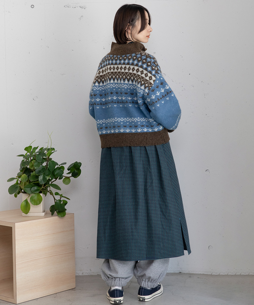 POU DOU DOU(プードゥドゥ)の「ハーフzipジャガードニット(ニット/セーター・レディース・ブルー/ダークグレー・M)」の4枚目の写真