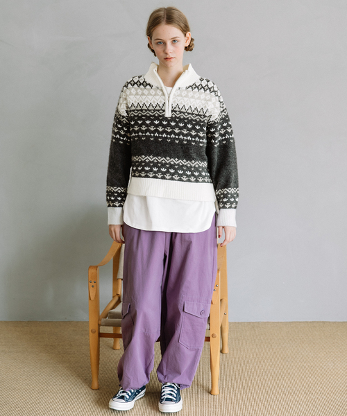 POU DOU DOU(プードゥドゥ)の「ハーフzipジャガードニット(ニット/セーター・レディース・ブルー/ダークグレー・M)」の5枚目の写真