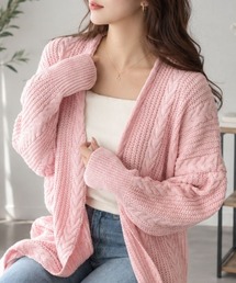 ゆるさがかわいい大人の余裕! ケーブル風ざっくりロングカーディガン