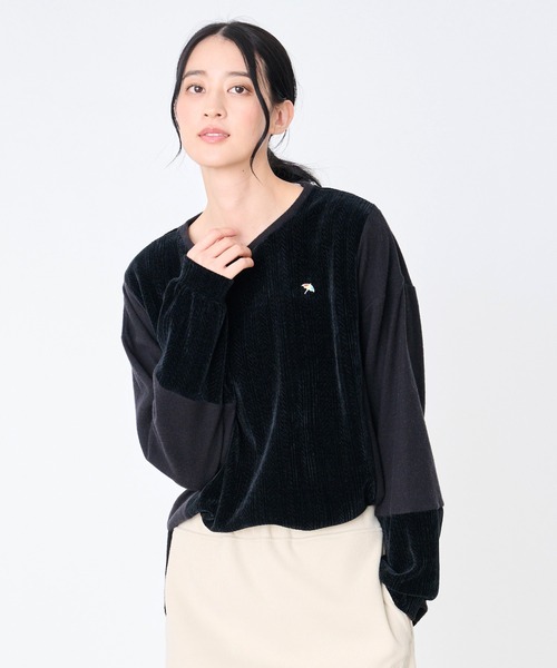 Arnold Palmer(アーノルドパーマー)の「異素材ミックス ドッキング プルオーバー(Tシャツ/カットソー・レディース・ブラック/ライトベージュ/サックスブルー・S/M/L)」の1枚目の写真