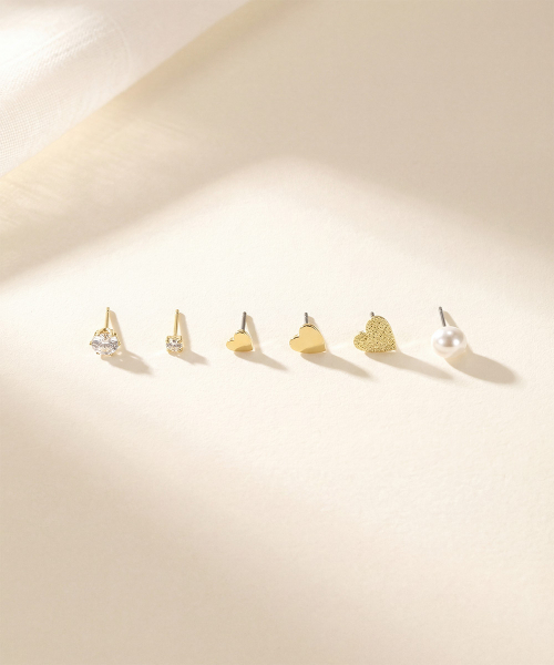 DIEUAMOUR（ディユーアモール）の「[12PACK] ハートパールレイヤードイヤリングセット（ピアス（両耳用）・レディース・イエローゴールド/ホワイトゴールド・FREE）」の7枚目の写真