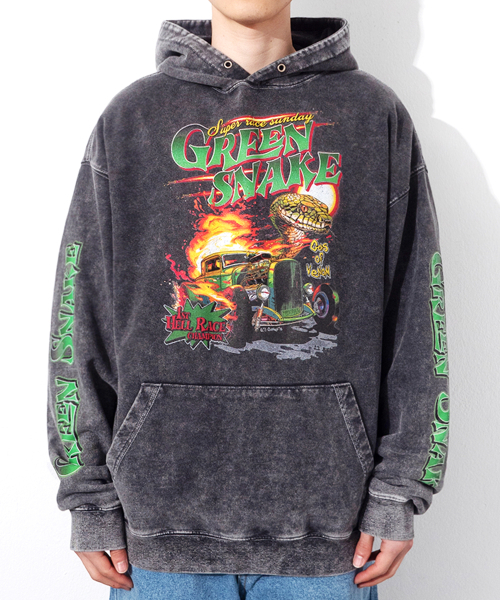 TL Green Snake SP Washed Hoodie (Charcoal) — худи 'Green Snake', выцветший эффект, угольный цвет
