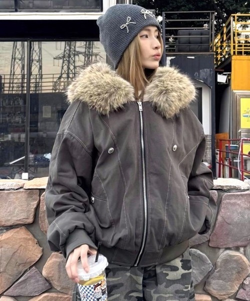 セール】【CANVAS＋】フェイクファー付き裏ボアブルゾン（ブルゾン