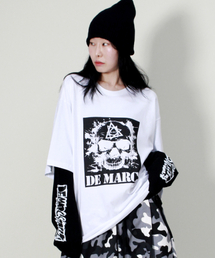 スカルストリートグラフィックダブルスリーブTシャツホワイト