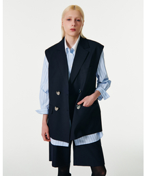 CURRENT | PIN STRIPE DOUBLE JACKET VEST [DARK NAVY](ベスト)