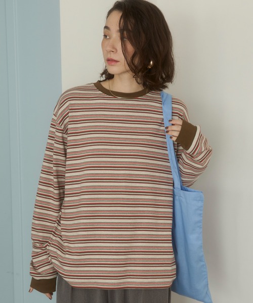ANGIE(アンジー)の「マルチボーダー オーバーサイズ ロンT(Tシャツ/カットソー・レディース・ブラック系その他/レッド系その他/グリーン系その他・FREE)」の14枚目の写真