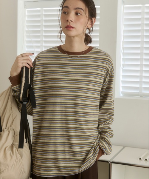 ANGIE(アンジー)の「マルチボーダー オーバーサイズ ロンT(Tシャツ/カットソー・レディース・ブラック系その他/レッド系その他/グリーン系その他・FREE)」の8枚目の写真