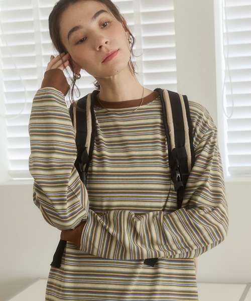 ANGIE(アンジー)の「マルチボーダー オーバーサイズ ロンT(Tシャツ/カットソー・レディース・ブラック系その他/レッド系その他/グリーン系その他・FREE)」の11枚目の写真