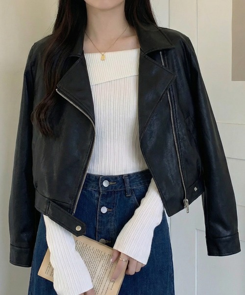 cammie（キャミー）の「ダブルライダースジャケット（ライダースジャケット・レディース・ブラウン/ブラック・M/L）」の2枚目の写真