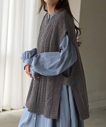 【選べる2ネック】ケーブル編みニットベスト