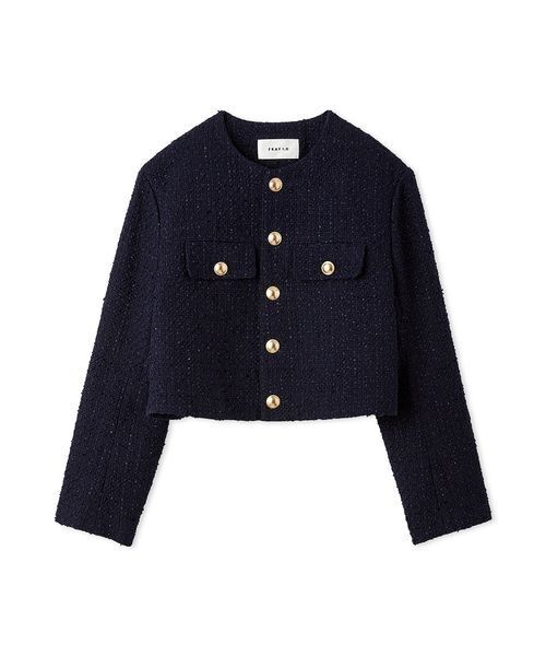 【未使用・タグ付き】フレイアイディ 金ボタンツイードノーカラージャケット クロップドツイードジャケット（ノーカラージャケット）｜FRAY I.D