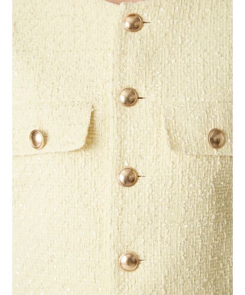 FRAY I.D（フレイアイディー）の「クロップドツイードジャケット（ノーカラージャケット・レディース・イエロー/ネイビー/ホワイト・0/1）」の8枚目の写真