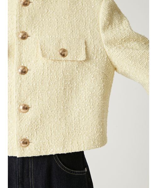 FRAY I.D（フレイアイディー）の「クロップドツイードジャケット（ノーカラージャケット・レディース・イエロー/ネイビー/ホワイト・0/1）」の10枚目の写真
