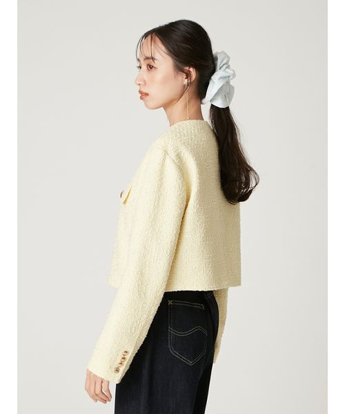 【新品】フレイアイディー　ノーカラージャケット　定価34100円　ホワイト　F クロップドツイードジャケット（ノーカラージャケット）｜FRAY I.D