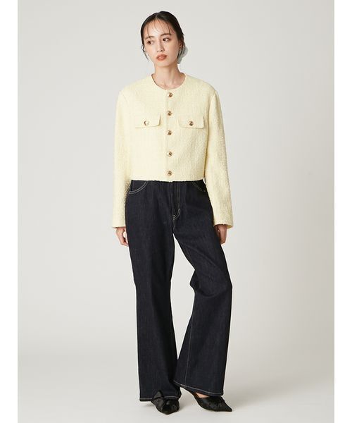 FRAY I.D（フレイアイディー）の「クロップドツイードジャケット（ノーカラージャケット・レディース・イエロー/ネイビー/ホワイト・0/1）」の14枚目の写真