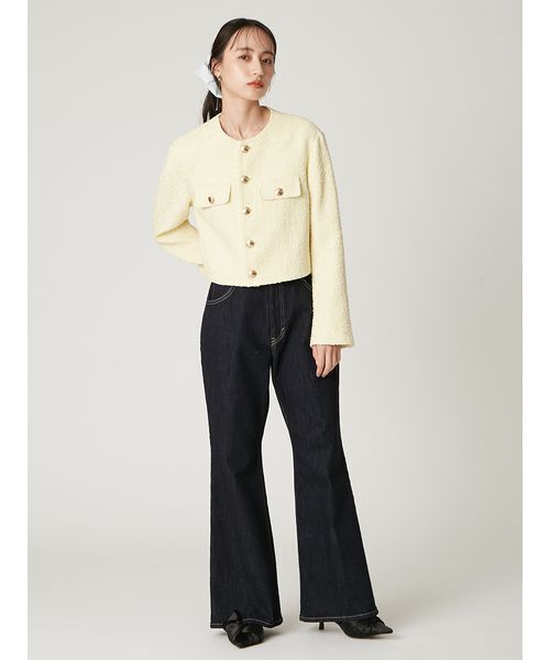 FRAY I.D（フレイアイディー）の「クロップドツイードジャケット（ノーカラージャケット・レディース・イエロー/ネイビー/ホワイト・0/1）」の15枚目の写真