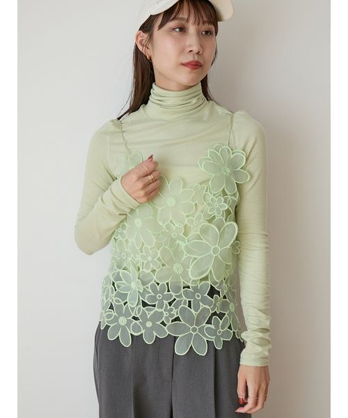 新品未使用【emmi atelier】ハイネックメッシュカットソー LBEG ハイネックカットソー（Tシャツ/カットソー）｜emmi（エミ）の