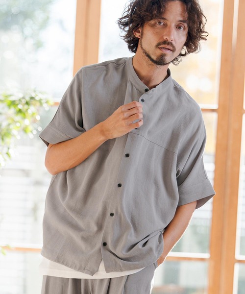 CAMBIO（カンビオ）の「mhs2479- Linen Rayon Dolman Sleeve Short Sleeve Shirts 半袖シャツ(S61126cmb)（シャツ/ブラウス・メンズ・ブラック/グレー/ブラウン/キナリ・S/M/L）」の4枚目の写真