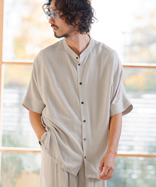 CAMBIO（カンビオ）の「mhs2479- Linen Rayon Dolman Sleeve Short Sleeve Shirts 半袖シャツ(S61126cmb)（シャツ/ブラウス・メンズ・ブラック/グレー/ブラウン/キナリ・S/M/L）」の2枚目の写真