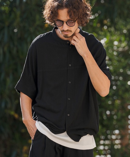 CAMBIO（カンビオ）の「mhs2479- Linen Rayon Dolman Sleeve Short Sleeve Shirts 半袖シャツ(S61126cmb)（シャツ/ブラウス・メンズ・ブラック/グレー/ブラウン/キナリ・S/M/L）」の3枚目の写真
