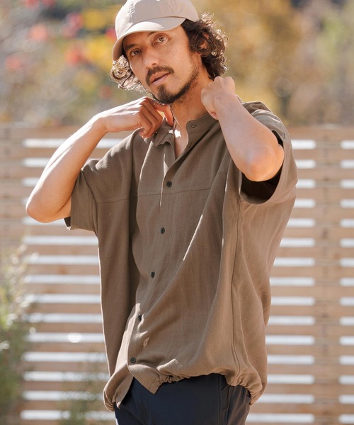 CAMBIO（カンビオ）の「mhs2479- Linen Rayon Dolman Sleeve Short Sleeve Shirts 半袖シャツ(S61126cmb)（シャツ/ブラウス・メンズ・ブラック/グレー/ブラウン/キナリ・S/M/L）」の5枚目の写真