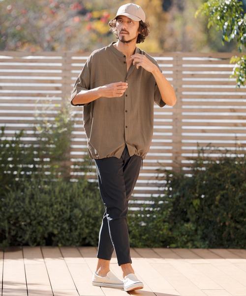 CAMBIO（カンビオ）の「mhs2479- Linen Rayon Dolman Sleeve Short Sleeve Shirts 半袖シャツ(S61126cmb)（シャツ/ブラウス・メンズ・ブラック/グレー/ブラウン/キナリ・S/M/L）」の7枚目の写真