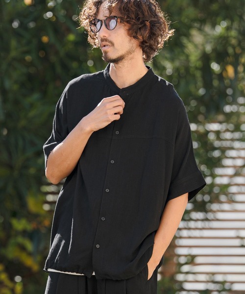 CAMBIO（カンビオ）の「mhs2479- Linen Rayon Dolman Sleeve Short Sleeve Shirts 半袖シャツ(S61126cmb)（シャツ/ブラウス・メンズ・ブラック/グレー/ブラウン/キナリ・S/M/L）」の9枚目の写真