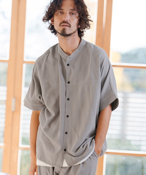 CAMBIO（カンビオ）の「mhs2479- Linen Rayon Dolman Sleeve Short Sleeve Shirts 半袖シャツ(S61126cmb)（シャツ/ブラウス・メンズ・ブラック/グレー/ブラウン/キナリ・S/M/L）」の14枚目の写真