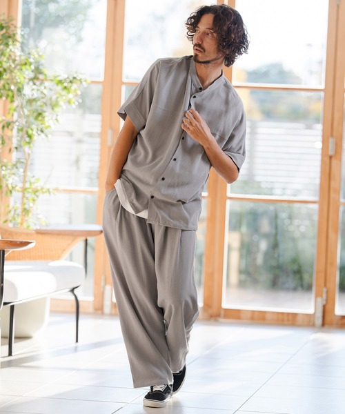 CAMBIO（カンビオ）の「mhs2479- Linen Rayon Dolman Sleeve Short Sleeve Shirts 半袖シャツ(S61126cmb)（シャツ/ブラウス・メンズ・ブラック/グレー/ブラウン/キナリ・S/M/L）」の15枚目の写真