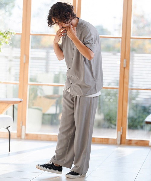 CAMBIO（カンビオ）の「mhs2479- Linen Rayon Dolman Sleeve Short Sleeve Shirts 半袖シャツ(S61126cmb)（シャツ/ブラウス・メンズ・ブラック/グレー/ブラウン/キナリ・S/M/L）」の16枚目の写真