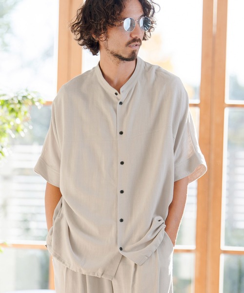 CAMBIO（カンビオ）の「mhs2479- Linen Rayon Dolman Sleeve Short Sleeve Shirts 半袖シャツ(S61126cmb)（シャツ/ブラウス・メンズ・ブラック/グレー/ブラウン/キナリ・S/M/L）」の18枚目の写真
