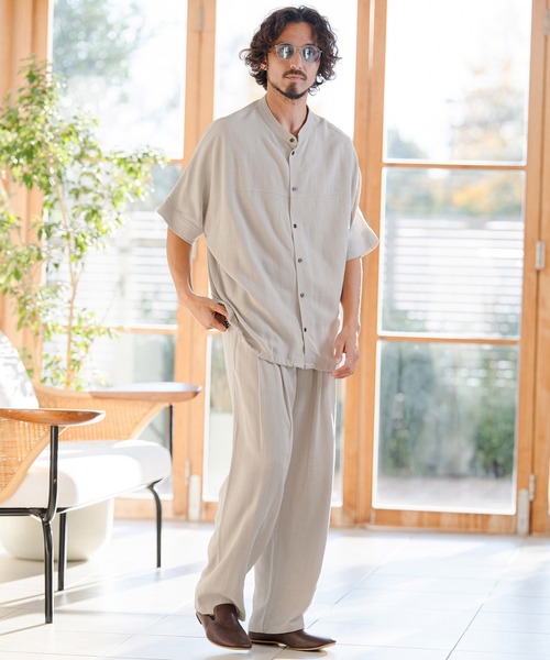 CAMBIO（カンビオ）の「mhs2479- Linen Rayon Dolman Sleeve Short Sleeve Shirts 半袖シャツ(S61126cmb)（シャツ/ブラウス・メンズ・ブラック/グレー/ブラウン/キナリ・S/M/L）」の19枚目の写真