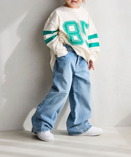 LOWRYS FARM（ローリーズファーム）の「ベルトツキワイドパンツ　607549（デニムパンツ・キッズ・ブルー/ワンウォッシュ/ブラック・140cm/130cm/120cm/110cm/150cm）」の3枚目の写真