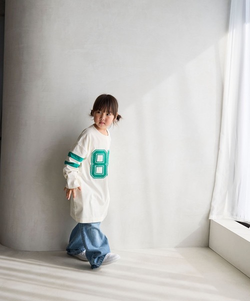 LOWRYS FARM（ローリーズファーム）の「ベルトツキワイドパンツ　607549（デニムパンツ・キッズ・ブルー/ワンウォッシュ/ブラック・140cm/130cm/120cm/110cm/150cm）」の6枚目の写真