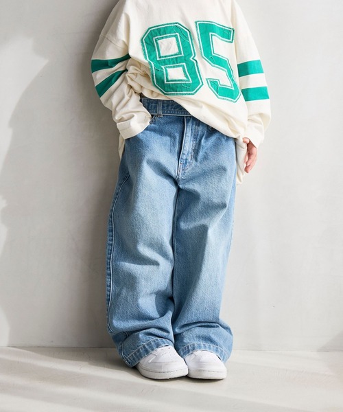 LOWRYS FARM（ローリーズファーム）の「ベルトツキワイドパンツ　607549（デニムパンツ・キッズ・ブルー/ワンウォッシュ/ブラック・140cm/130cm/120cm/110cm/150cm）」の7枚目の写真