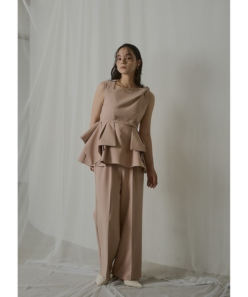 LE'RURE（リルアー）の「Twist neck peplum set up pants（パンツドレス・レディース・グレー/ピンクベージュ/ストライプ・SMALL/MEDIUM/M-Long）」の12枚目の写真