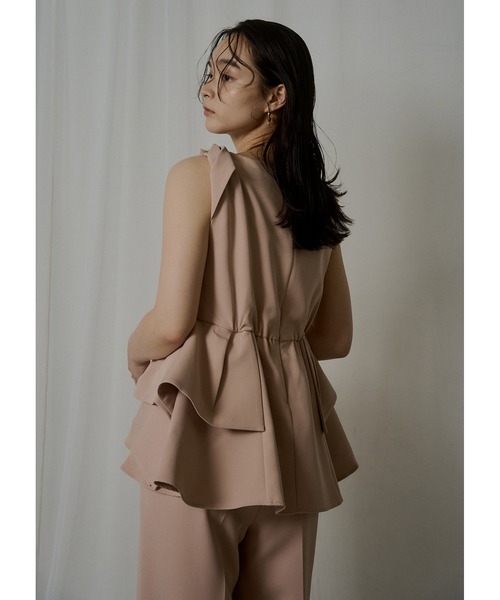 LE'RURE（リルアー）の「Twist neck peplum set up pants（パンツドレス・レディース・グレー/ピンクベージュ/ストライプ・SMALL/MEDIUM/M-Long）」の15枚目の写真