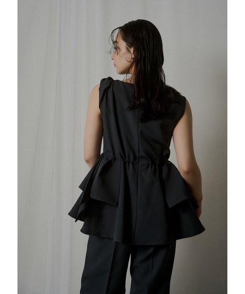 LE'RURE（リルアー）の「Twist neck peplum set up pants（パンツドレス・レディース・グレー/ピンクベージュ/ストライプ・SMALL/MEDIUM/M-Long）」の6枚目の写真