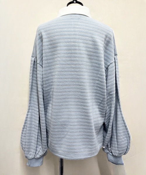 lilLilly（リルリリー）の「ラメボーダーラガーシャツミニワンピ（シャツワンピース・レディース・ブルー・FREE）」の2枚目の写真