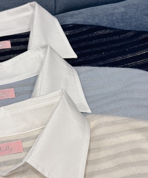 lilLilly（リルリリー）の「ラメボーダーラガーシャツミニワンピ（シャツワンピース・レディース・ブルー・FREE）」の4枚目の写真